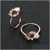 Cluster Rings Womens Fashion Personality Creative Butterfly Flower Rose Gold Crystal Zircon Ring Wedding Party Boutique Jewelry Drop Dhajd