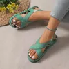 Sandaler Casual for Women 2023 Summer Leopard Print Open Toe Flat Bottom Non-Slip Cross Strap Slip On Slipers Female