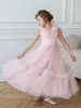 Robe à fleurs rose pour filles, col en v, sans manches, bouffante en Tulle, pour fête de mariage, anniversaire, soirée, bal, 2024