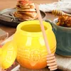 Ensembles de vaisselle Pot de miel en céramique avec bâton de Dipper, distributeur rétro, pots de stockage, support de stockage de sirop à domicile, Mini conteneur