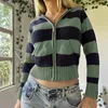 Xingqing Y2K Aesthetic Zip Up Bluie Women Emo Striped z długim rękawem Topy z kieszeniami grunge bluza streetwear 231227