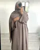 Roupas étnicas três peças abaya conjunto com cinto hijab crepe quimono sem mangas sob vestido eid ramadan mulheres muçulmanas dubai islâmico kaftan