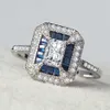 Wesele 14K Gold Jewelry Square Sapphire Pierścień dla kobiet Peridot Anillos Blue Topaz Kiełki Bizuteria Diamentowe pierścienie biżuterii 323p