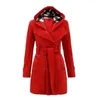 Fashion Woolen Coat Women Giacca in pile calda con cinture a doppio petto Solido inverno casual Vintage Slim Ladies 231227