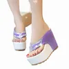 nuove donne estate zeppe piattaforma scarpe sandali viola neri per le signore donne bling diapositive infradito scarpe r1my 54x8 #