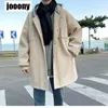 Varma rockar Woolen mångsidiga tonåringar Casual Ytterkläder Koreansk stil Harajuku Fashion Men Hooded Blends Patchwork Loose Winter 231226
