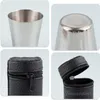 4pcs / set en acier inoxydable vitre en verre Espresso tasses de barware de bullette avec étui de transport en cuir noir pour vin de whisky à la maison extérieure