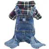 Dog Cat Denim Plaid Jumpsuit Hoodie Pet Puppy Jean Jack vår Autumn Clothersel 4 Färger 231227