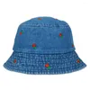 Wide Brim Hats Women Fisherman Hat Tulip Embroidery Flat Top Vintage Basin Cap Foldable Decorative Sunshade Windproof Lady