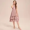 Girl Dresses YZYmanualroom Chiffon Junior Bridesmaid Dress With Cascading Ruffles A-line Scoop Knee-Length 2-15T