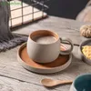 Ceramic Mug Coffee with Saucer Latte Cup Coffeeware Creative Porcelain Coarse Pottery Office Tea Mugs 231227
