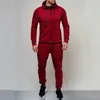 Homens agasalho esporte 2 pçs conjunto casual jaqueta calças jogging treinador atlético sólido algodão terno runing wear masculino esporte terno 231226