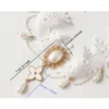 Hair Clips Elegant Women Crown Headband Bridal Wedding White Flower Lace Love Cross Pearl Drop Headbands Headpiece Elastic Hairband Jewelry