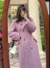 Autumn Winter Women s Thick Warm Overcoat 2023 Fashion Purple Double breasted Lapel Tweed Suit Jacket Female Loose Long Coat 231227