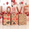 Present Wrap Love Heart Pattern Kraft Paper Bags Birthday Valentine's Day Wedding Anniversary Party Decor Packaging 21x15x8cm