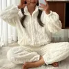 Winter Warm Flannel Women Pyjamas Set Thick Coral Velvet Long Sleeve Pajamas Set Leisure Sleepwear For Women Nightwear Nighttown 231226