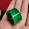 Klusterringar 100% Real Green Jade Hollow Carved Brand Ring Stones for Men smycken Emerald Jadeite Certificate1272w