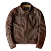 Estilo de casaco de couro genuíno vintage casaco marrom casaco de couro magro de moto de moto de moda asiática tamanho 6xl fábrica 231227