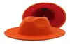 Ny orange med röda fedora hattar kvinnor hela faux ull bred grim två ton jazz hatt män panama party bröllop formell hat249p1548773855300