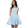 Elegante kurze satinische Heimkehrkleider mit Taschen A-Line Robe Knie Länge Spaghetti Prom Party Kleid für Mädchen 231227