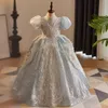 Elegant Sky Blue Crystals Flower Girl New Lace Applique Princess Ball Gown Kids Pageant For Weddings Frist Holy Communion Dresses Birthday Party Gowns 403