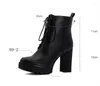 YMECHIC 2023 Winter Blok Hoge Hakken Biker Platform Enkel Vrouwen Lace Up Zwarte Laarsjes Kantoor Jurk Dame Schoenen Plus Maat 41