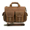 Briefcases Men's Crazy Horse Leather Briefcase Fit 14" Laptop Fashion Genuine Handbag Business Bag Brown Work Tote