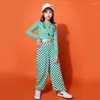 Stage Wear Kids Kpop Outfits Hip Hop Clothing Checkered T Shirt Casual Streetwear Sweat Jogger Pants For Girl Jazz Dance Costume Clothes