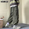 Tint era veludo carga calças vintage para homens streetwear carga calças masculino corredores hip hop verde preto japonês bolso coreano 231227