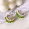 New designed Fashion luxurious pearl ear hoops Green pink chain women earrings micro inlaid diamonds Spring Summer jewelry A022