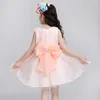 Flickaklänningar 12m-8t barns bröllopsfest blomma prinsessan o-hals ärmlös tryck stor bow boll klänning tutu klänning för 2023 sommar