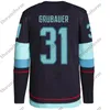 Custom Men's 31 Philipp Grubauer Ice Hockey Jersey Seattle Sitched 32 Kraken 4 Schultz 21 Kraken 29 Dunn Womens Youth Hockey Jerseys