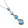 Necklaces Trendy Natural Larimar Sterling Sier Antique Design Blue Topaz Genuine Stone Pearl Charm Pendant for Women Gift Necklace