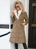 Damen Trenchcoats Mit Kapuze Langer Mantel Frauen Winter Warmer Pelzkragen Daunengepolsterte Jacke Weibliche Elegante Mode Einfarbig Schlanker Bandage-Reißverschluss