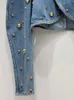 IEQJ Round Nail Rivet Bubble Sleeve Short Denim Jackets For Women Y2k High Street Sequins Coat Autumn 2023 Clothing 3WQ7344 231227