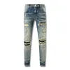 Дизайнерские мужские джинсы Amirs, фиолетовые джинсы, уличные рваные брюки со звездами для мужчин и женщин, брюки с вышивкой в виде звезды, эластичные узкие брюки, брюки D2, фиолетовый бренд