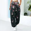 Calças femininas moda feminina vintage floral impressão calças casuais esportes confortáveis com bolsos soltos elásticos cintura alta