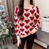 Kvinnors tröjor Autumn/Winter Fashion Korean Edition ColorBlock Love Jacquard Round Neck Loose and Cientile Western Sticked tröja