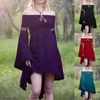 Vestidos casuais mulheres moda cor sólida medieval renascentista vestido vintage manga longa maxi robe fada elfo