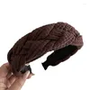 Hair Clips Korean Retro Advanced Headbands Fashion Corduroy Maillard Color Wide Twist Headband Accessories