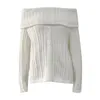 Chandails pour femmes élégant hors épaule tricoté Pull bouton tricots automne vêtements d'extérieur à manches longues Sexy blanc Pull Femme