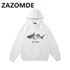 Zazomde inverno hoodie superior tubarão impressão algodão hoodies hip hop rua retro moda esportes com capuz quente oversized com capuz masculino 231226