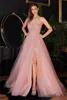 Luxury Pink Prom Pageant Dress 2024 Strapless Puffy Sleeve Lace Appliques Tulle Long Evening Formal Party Gowns Vestido De Gala Robe De Soiree
