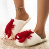 Pantoufles d'hiver pour femmes, chaussures d'intérieur en coton, couleur unie, décoration d'écrevisse en peluche, Zapatos plats