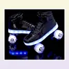 الزلاجات الدوارة الداخلية 7 ألوان LED Flash 4WHEEL PU for Kids USB Recharge Sneakers Shoes Doublerow Men Women Europe Size 354512795207