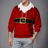 Men's Hoodies Male Autumn Winter Christmas Sweatshirt Santa Big Belt Long Beard Printed Hoodie Drawstring Sleeve Hooded