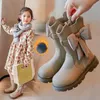 Botas niñas zapatos de algodón felpa media pantorrilla niños moda bowknot color sólido niños pequeños antideslizante niña invierno casual