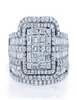 Anéis de casamento anel de pedra de cristal branco de luxo conjunto de prata grande para mulheres no engajamento quadrado de noiva vintage1485757