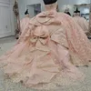 Funkelnder rosa glänzender Schatz Quinceanera Draht die Schulterparty süße 16 Ballkleid Applikationen Spitzenperlen Abschlussabschlusskleider