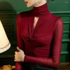Kadınlar bluzları BUTLENECK kadınlar bluz uzun kollu çapraz düğüm örgü iplik kazak ince jumper dip sıska akşam partisi tshirt